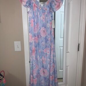 Miss Elaine Long Night Gown with Ruffled Sleeves